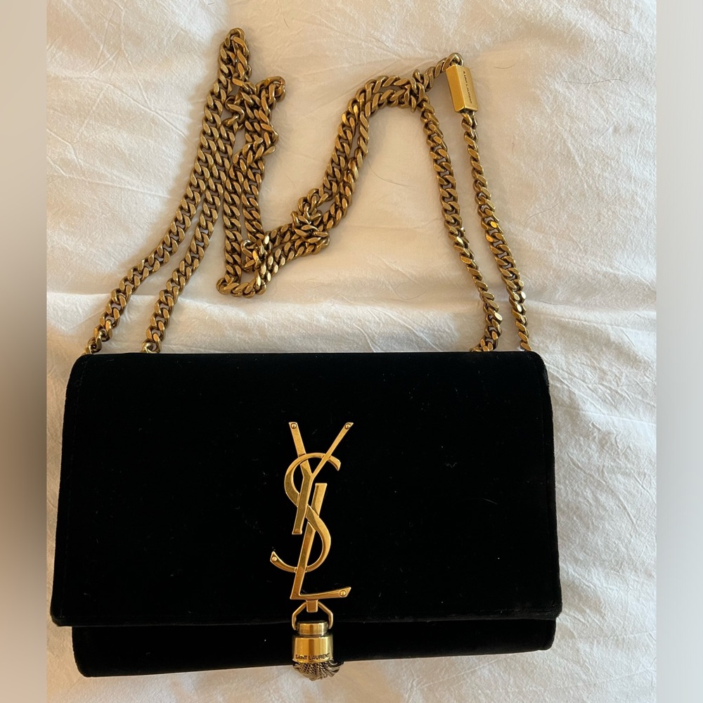 Saint Laurent Kate velvet small tassel bag